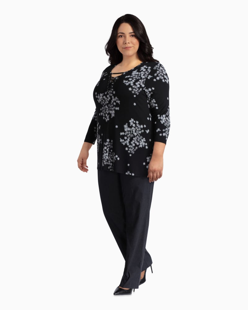Plus size model with rectangle body shape wearing Easton Lace Up Tee by Prescott New York | Dia&Co | dia_product_style_image_id:112265